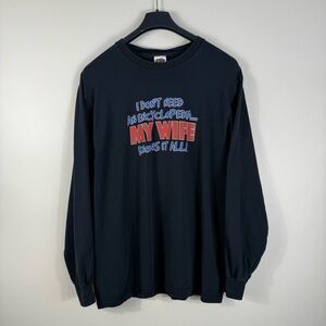 Fruit Of The Loom Men’s L-S Shirt Funny Graphic My Wife Knows It All